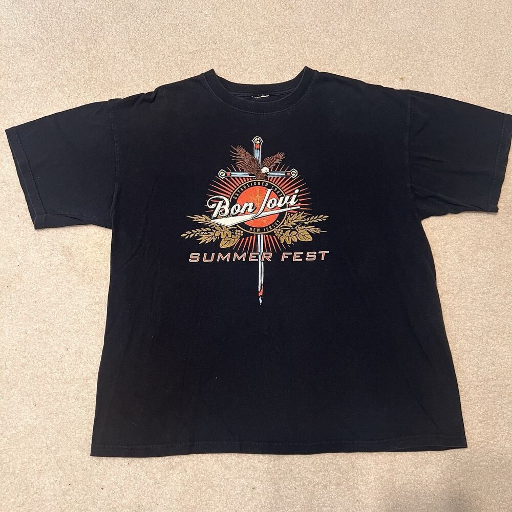 Bon Jovi Summer Fest 2009 Milwaukee WI T Shirt Mens XL Black Tour Graphic Rock